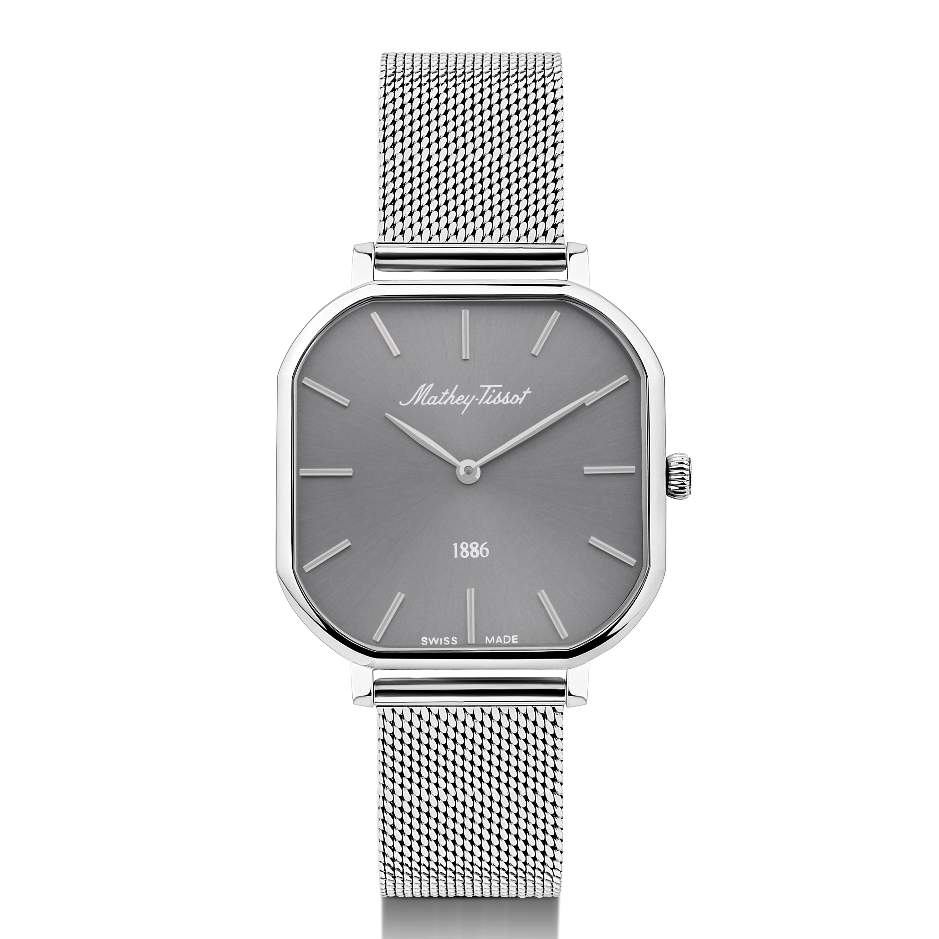 Mathey-Tissot Swiss Made Monsoon Square Stainless Steel Silver Dial Quartz Ladies Watch - D7917AS