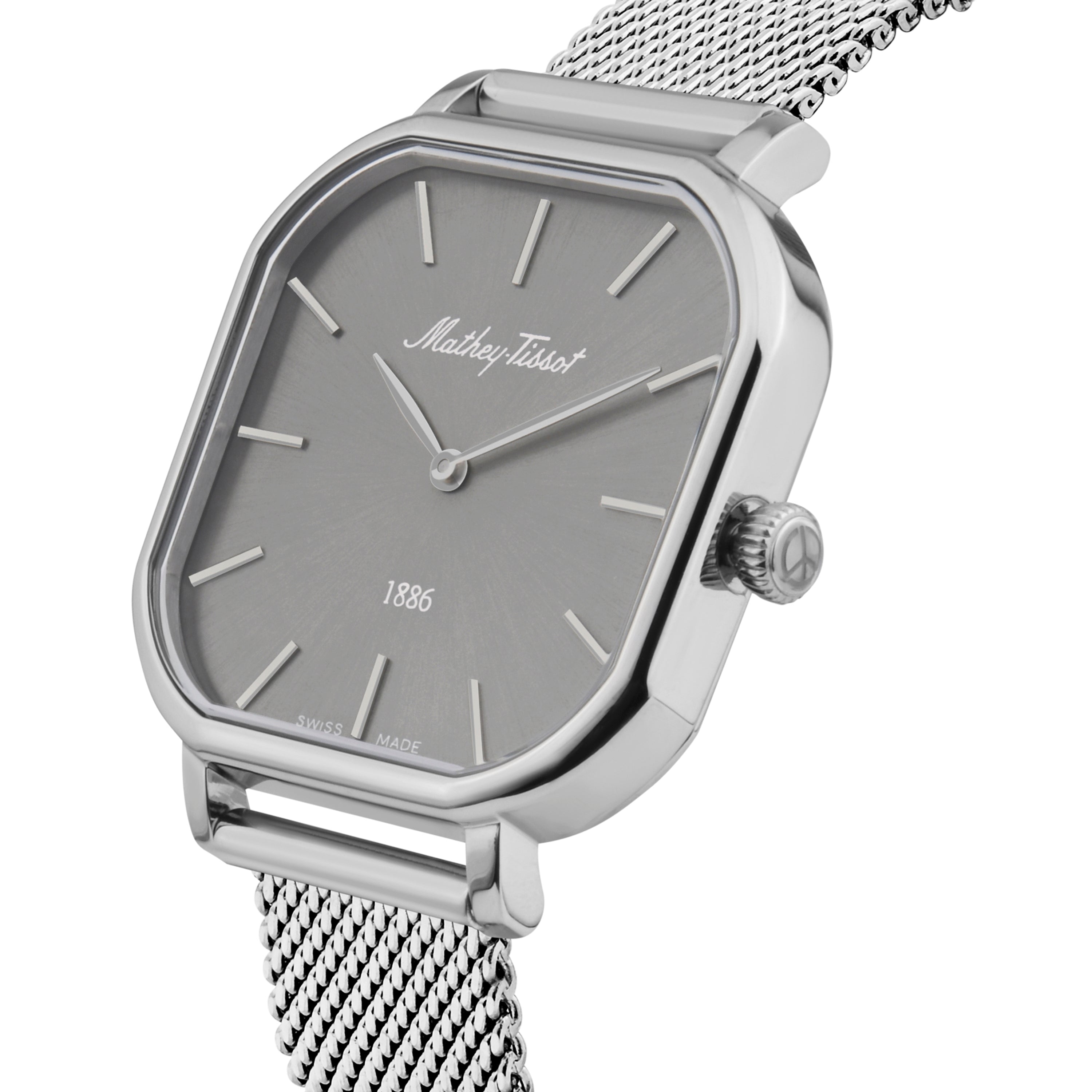 Mathey-Tissot Swiss Made Monsoon Square Stainless Steel Silver Dial Quartz Ladies Watch - D7917AS