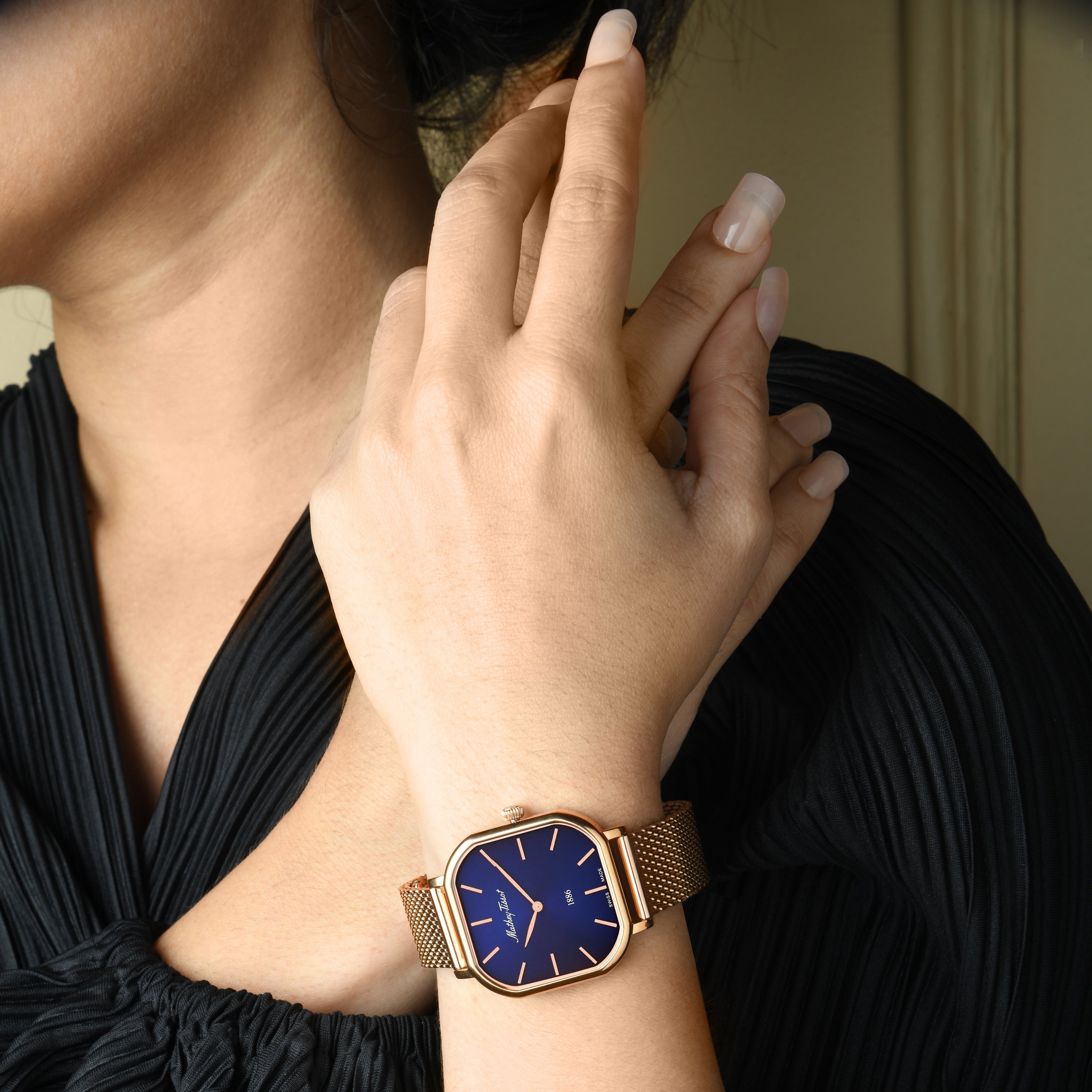 Mathey-Tissot Swiss Made Monsoon Square Quartz Blue Dial Ladies Watch - D7917PBU