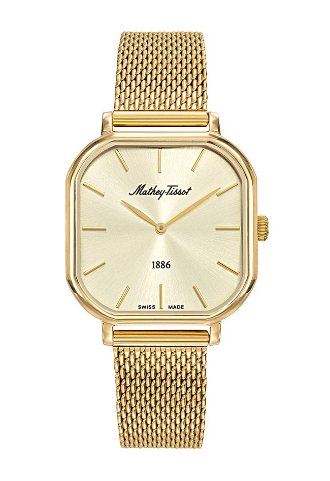 Mathey-Tissot Swiss Made Monsoon Square Quartz Gold Dial Analog Watch for Ladies - D7917PDI
