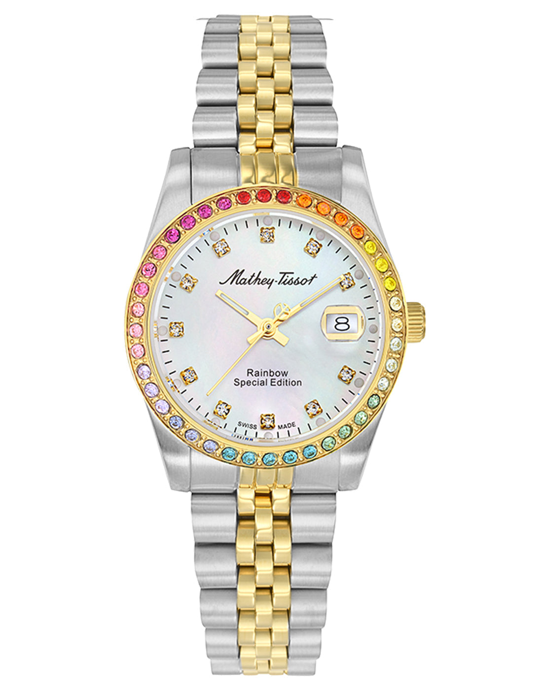 Mathey-Tissot Stainless Steel White Dial Analogue Watch for Women -D809BQYI, Multi-Color Band