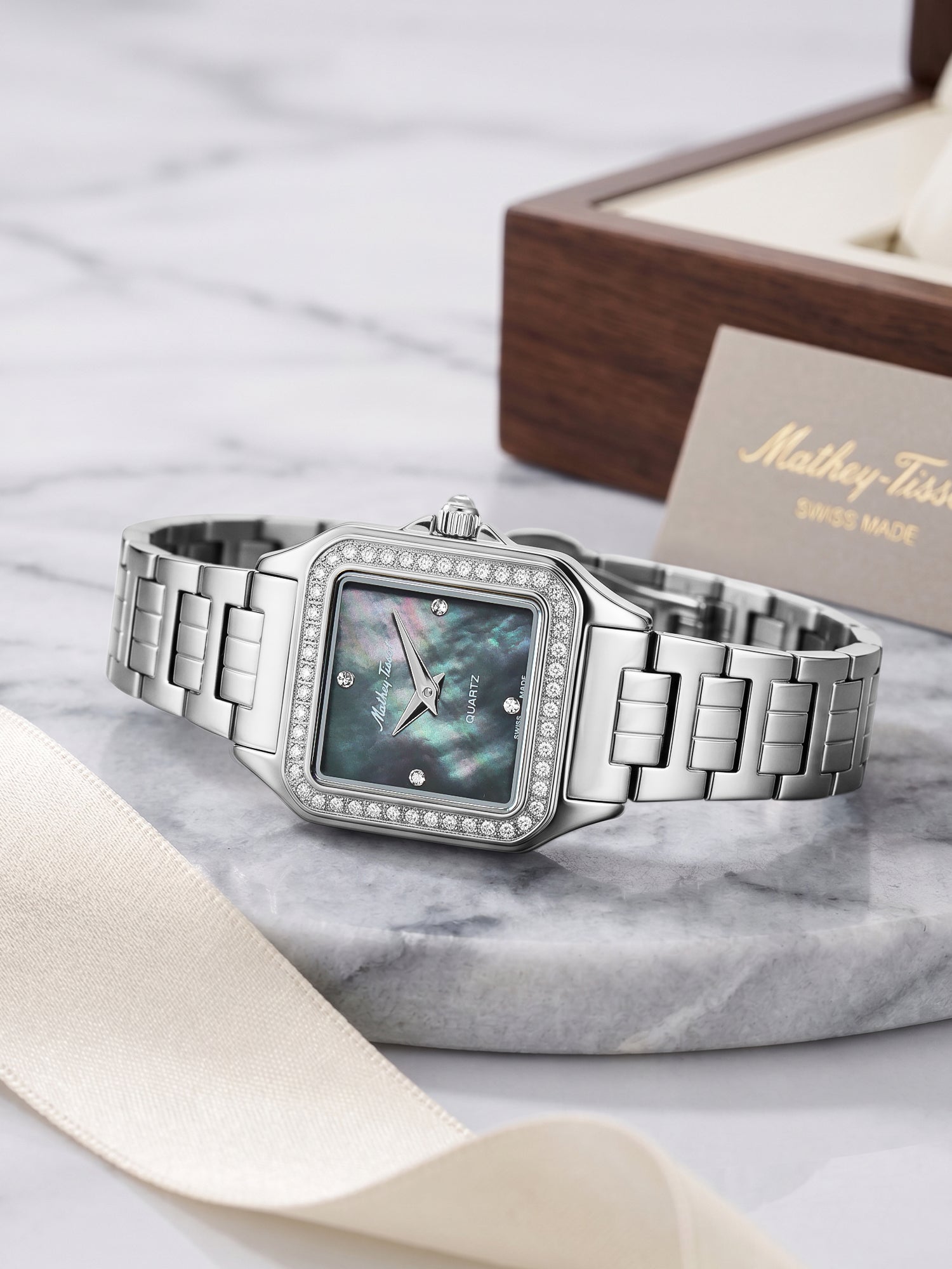 Mathey-Tissot Swiss Made Quartz Black Mother of Pearl Dial Analog Watch - Ladies D971AQN