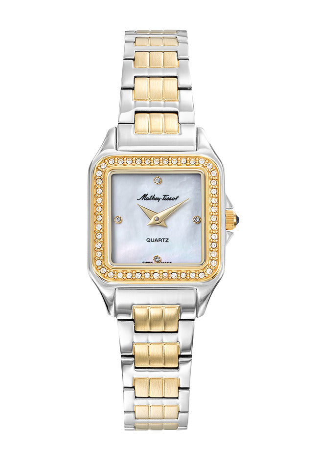 Mathey-Tissot Swiss Made Quartz White Mother of Pearl Dial Analog Watch - Ladies D971BQYI