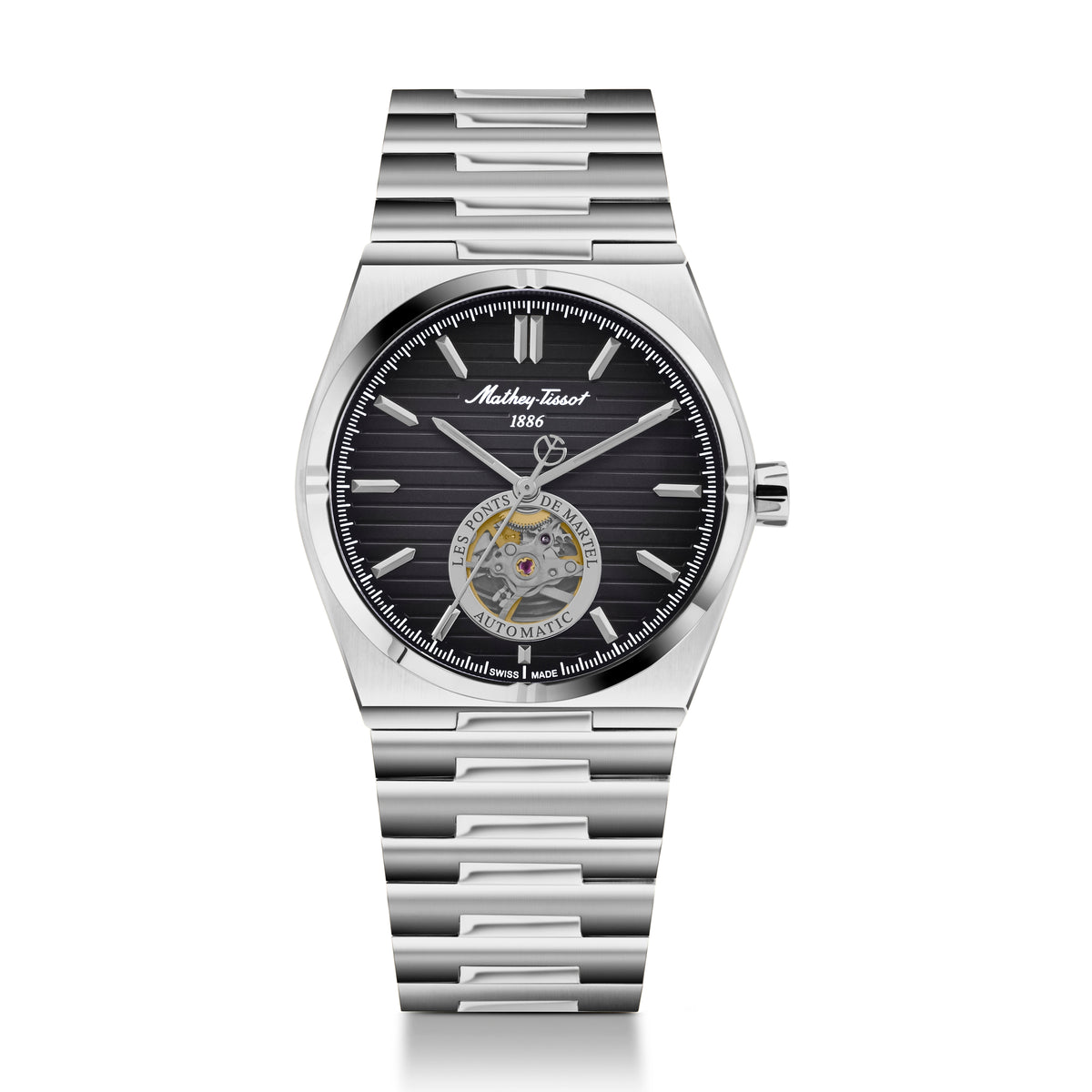 Mathey-Tissot Swiss Made Zeus Open Heart Automatic Black Dial Analog Watch For Gents - EF118ATAN