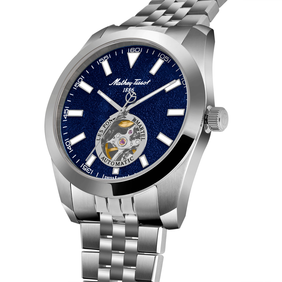 Mathey-Tissot Swiss Made Zeus Open Heart Automatic Blue Dial Analog Watch For Gents - EF1450ATABU