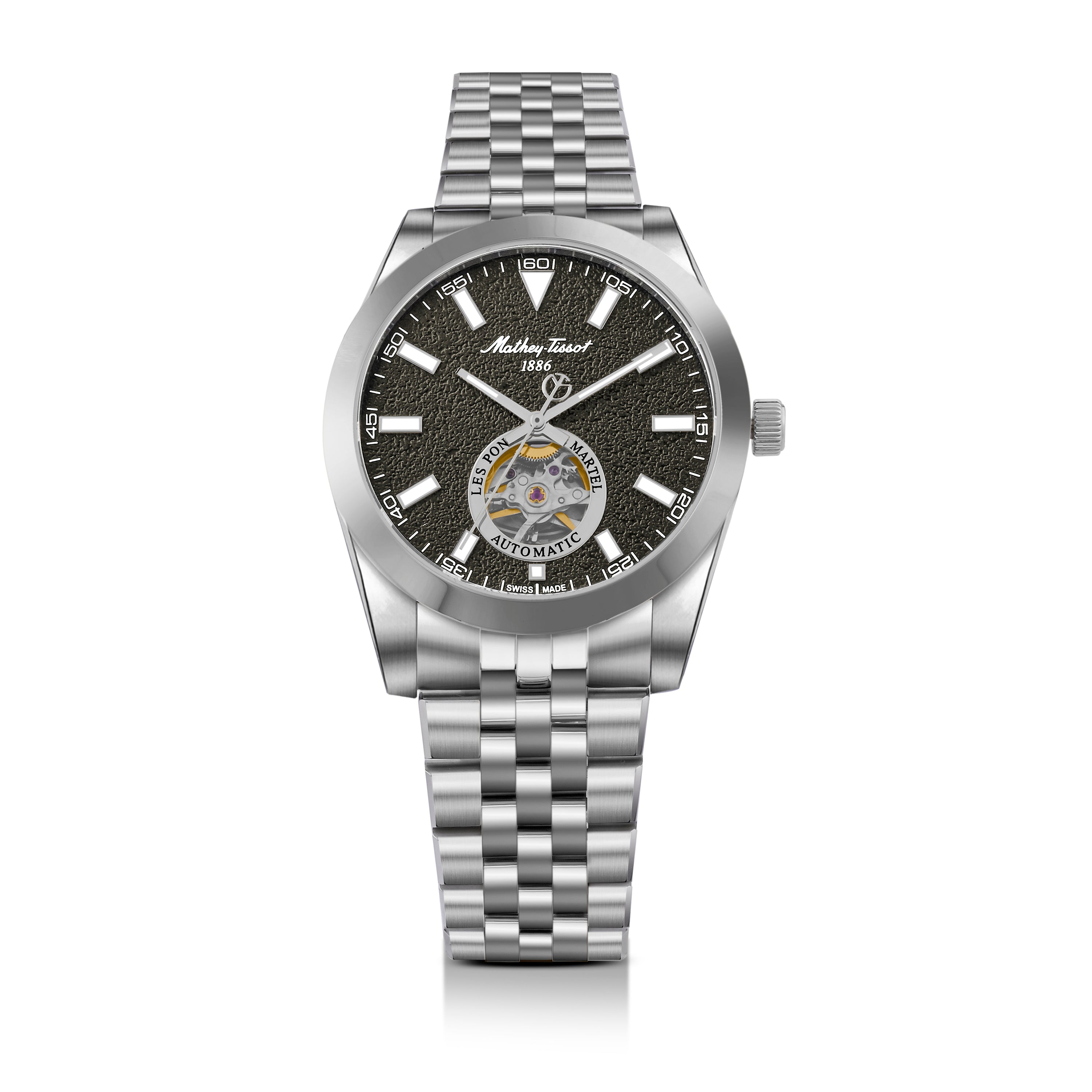 Mathey-Tissot Swiss Made Zeus Open Heart Automatic Grey Dial Analog Watch For Gents - EF1450ATAS