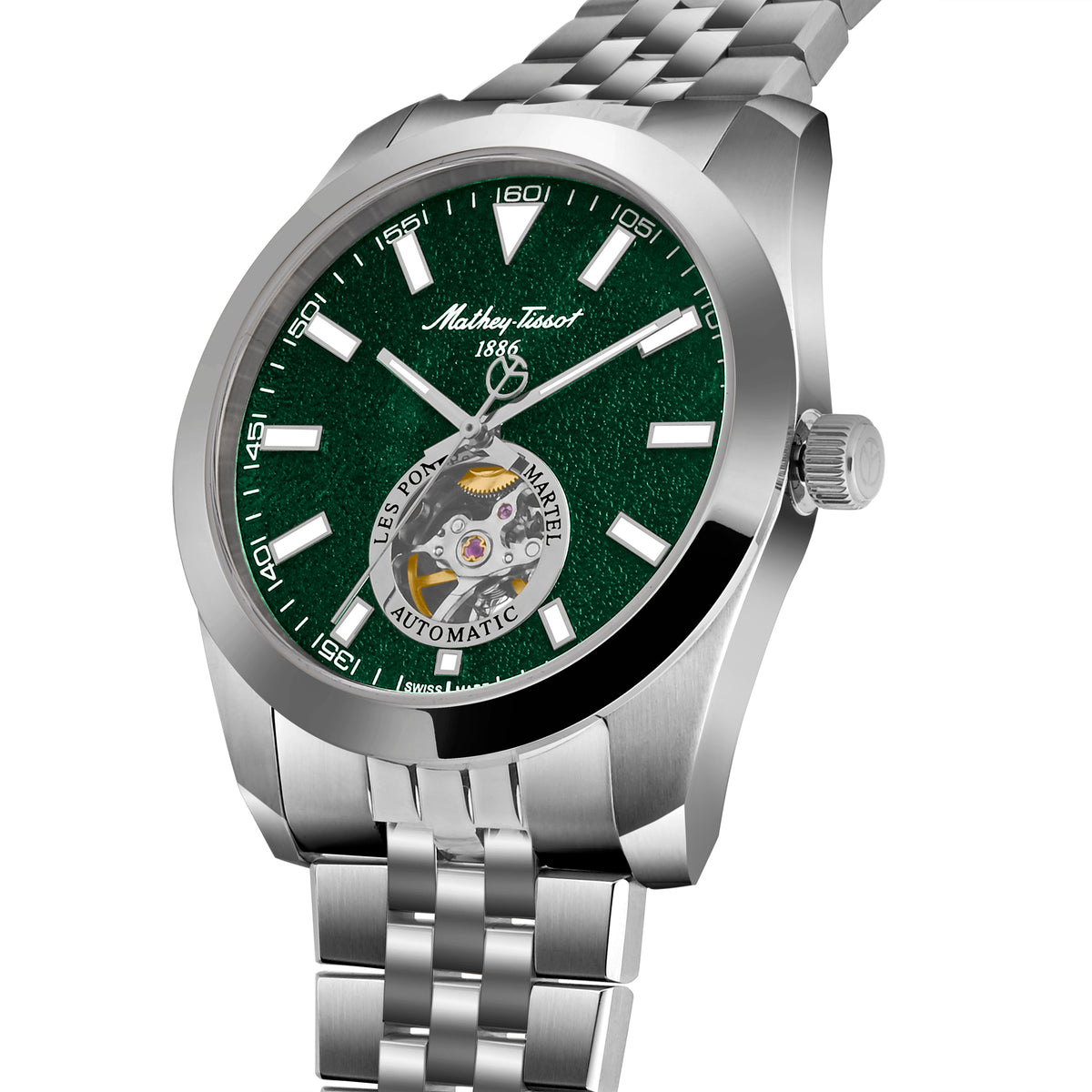 Mathey-Tissot Swiss Made Zeus Open Heart Automatic Green Dial Analog Watch For Gents - EF1450ATAV