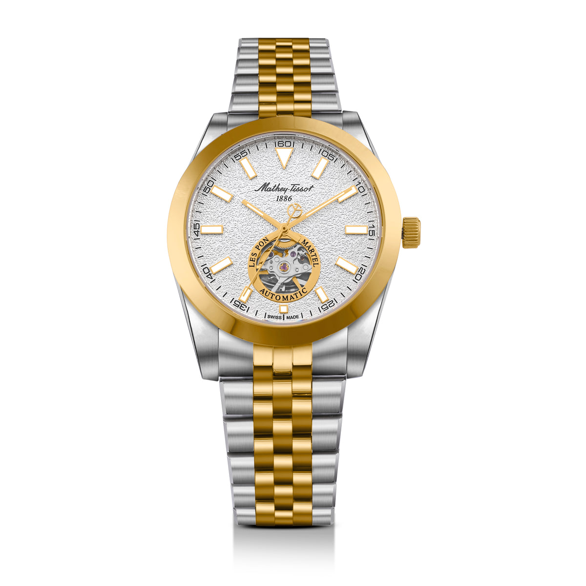 Mathey-Tissot Swiss Made Zeus Open Heart Automatic White Dial Analog Watch For Gents - EF1450ATBI