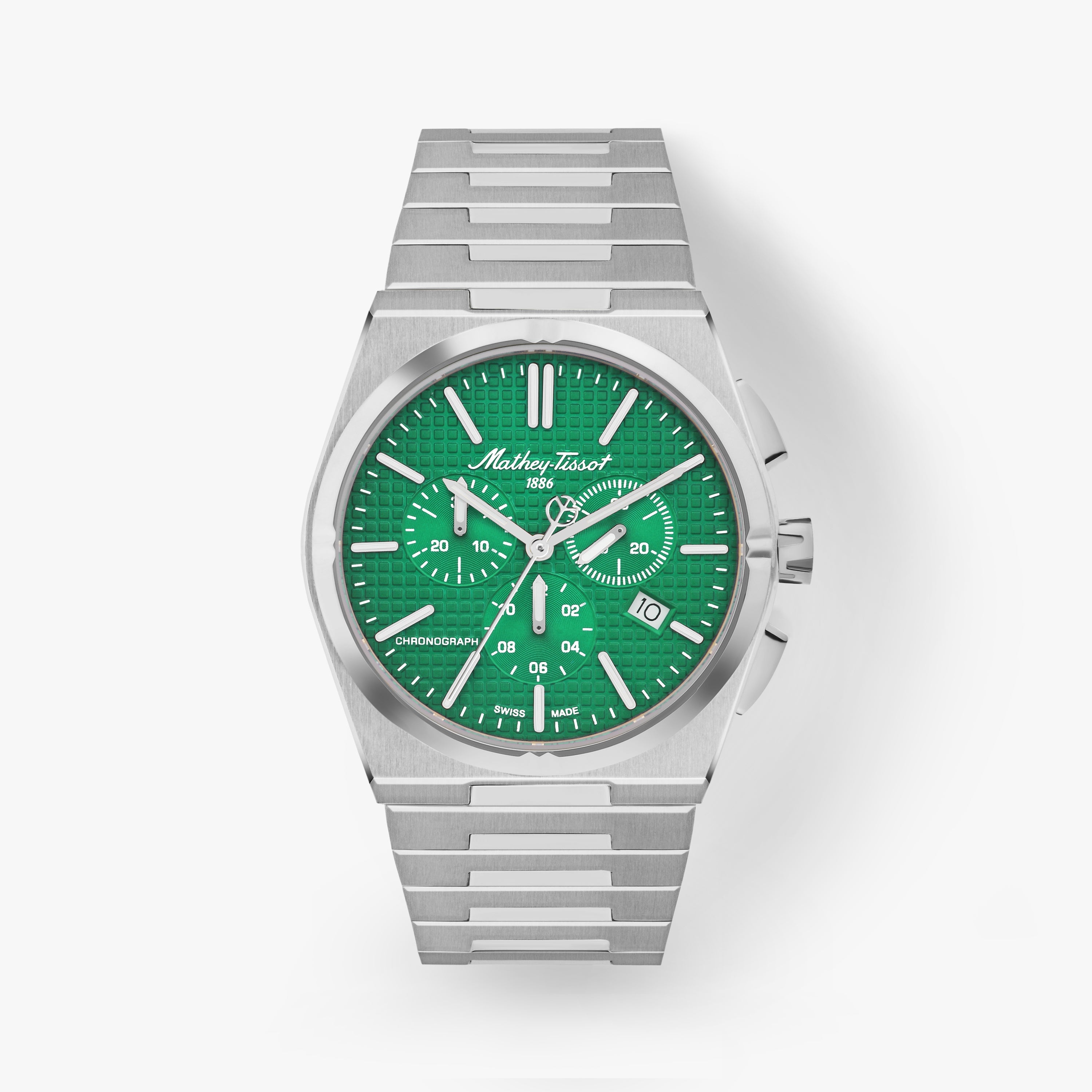 Mathey-Tissot Swiss Made Zeus Chrono Quartz Ronda 5030 Movement Green Dial Analog Watch For - Gents H117CHAV