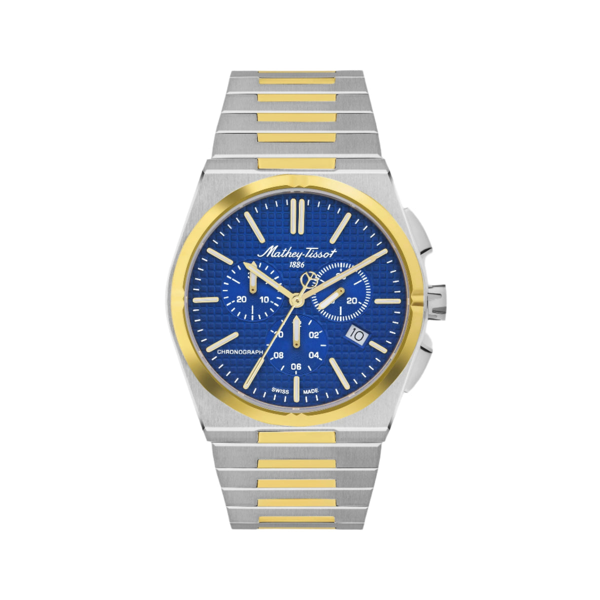 Mathey-Tissot Stainless Steel Blue Dial, Silver Band Quartz Chronograph Watch for Men - H117Chbbu