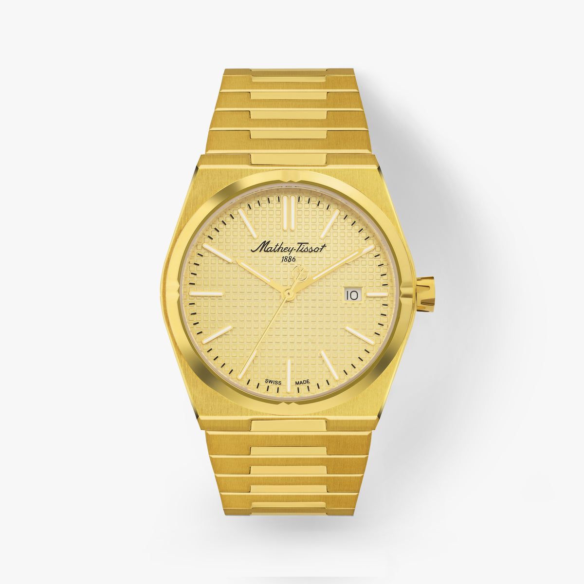 Mathey-Tissot Swiss Made Zeus Quartz Ronda 515 Movement Gold Dial Analog Watch For - Gents H117PDI