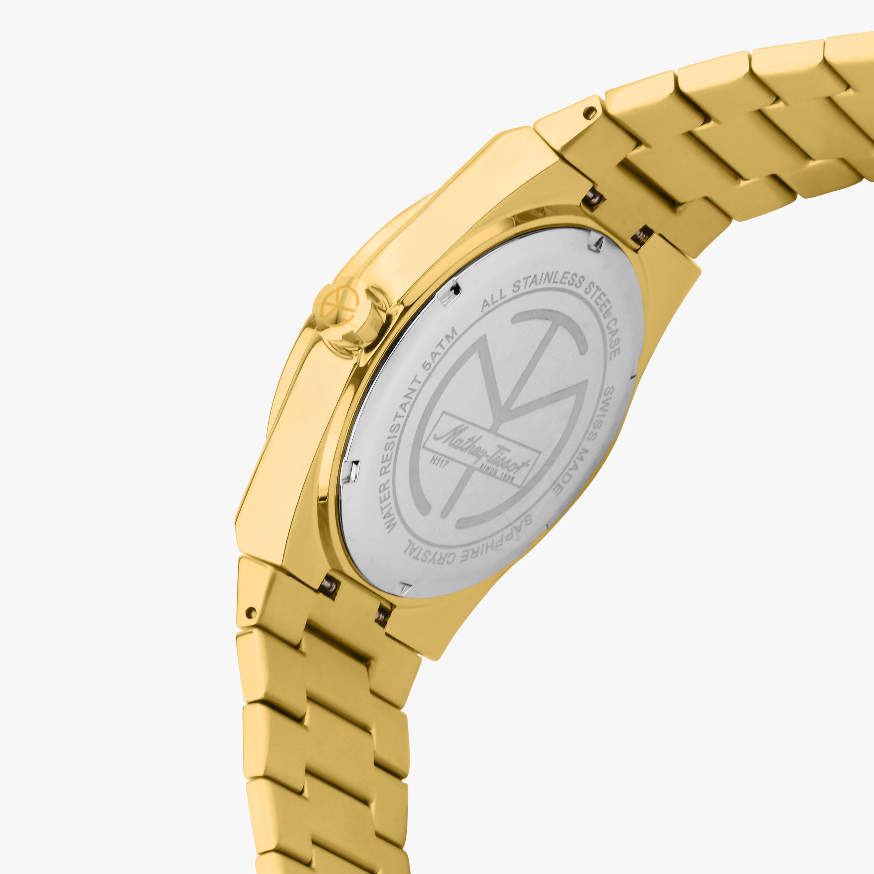 Mathey-Tissot Swiss Made Zeus Quartz Ronda 515 Movement Gold Dial Analog Watch For - Gents H117PDI