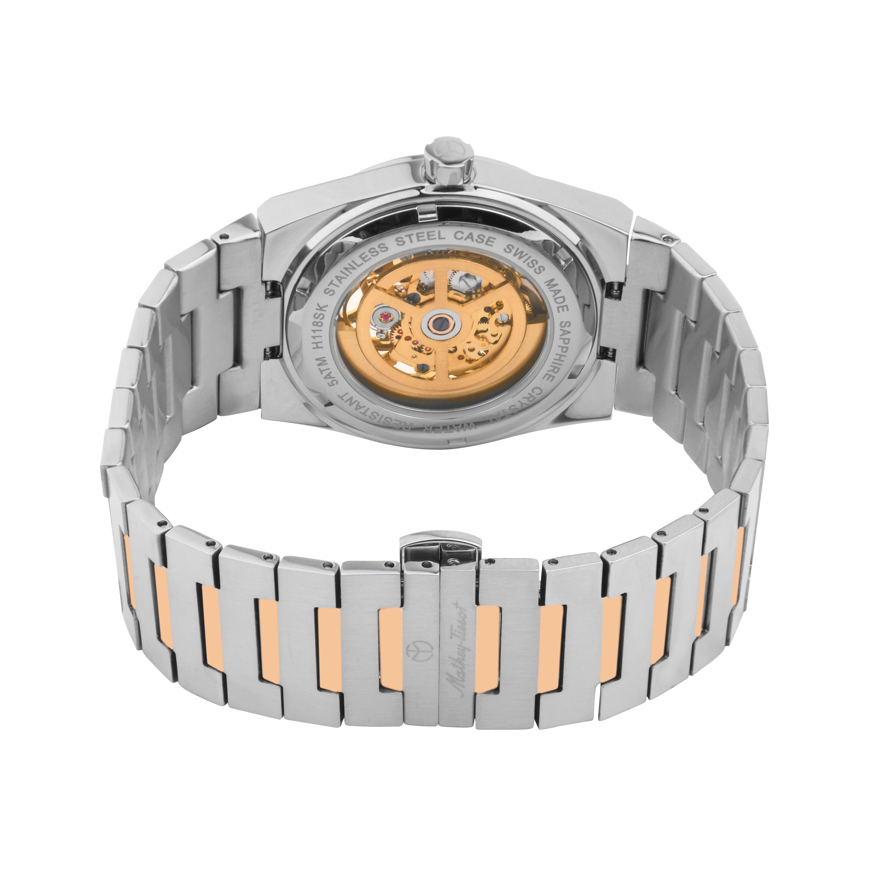 Mathey-Tissot Swiss Made Zeus Skeleton Two Tone Stainless Steel Grey Dial Automatic Gents Watch - H118CFRS