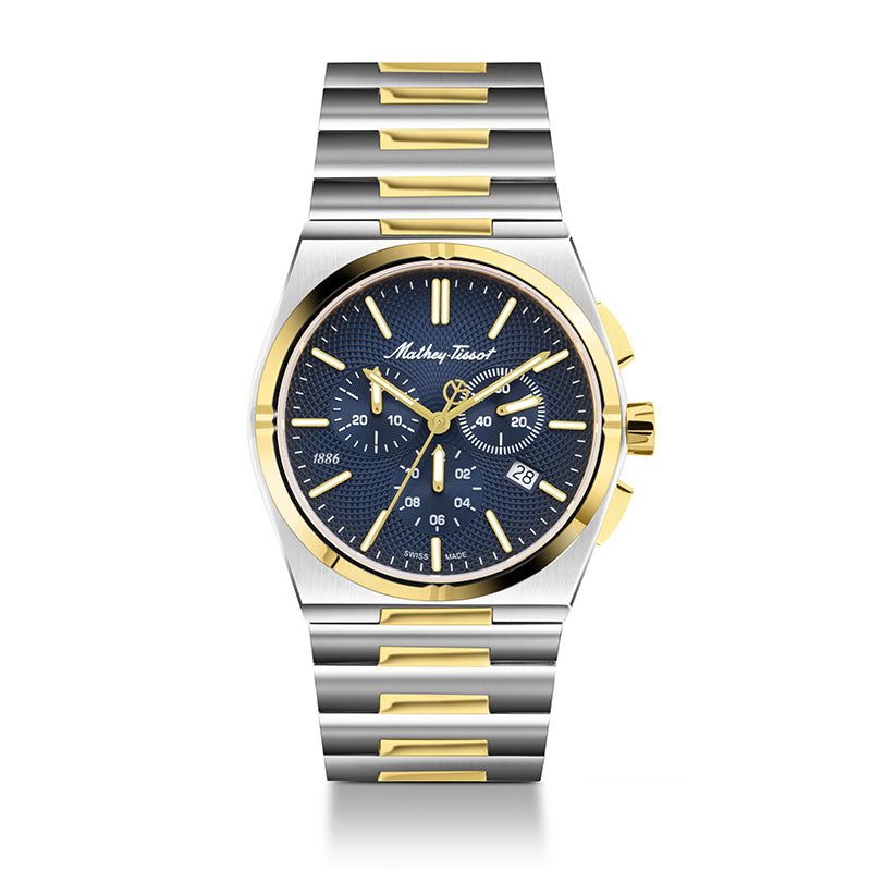 Mathey-Tissot Swiss Made Zeus Chrono Two Tone Stainless Steel Blue Dial Quartz Gents Watch - H118CHBBU