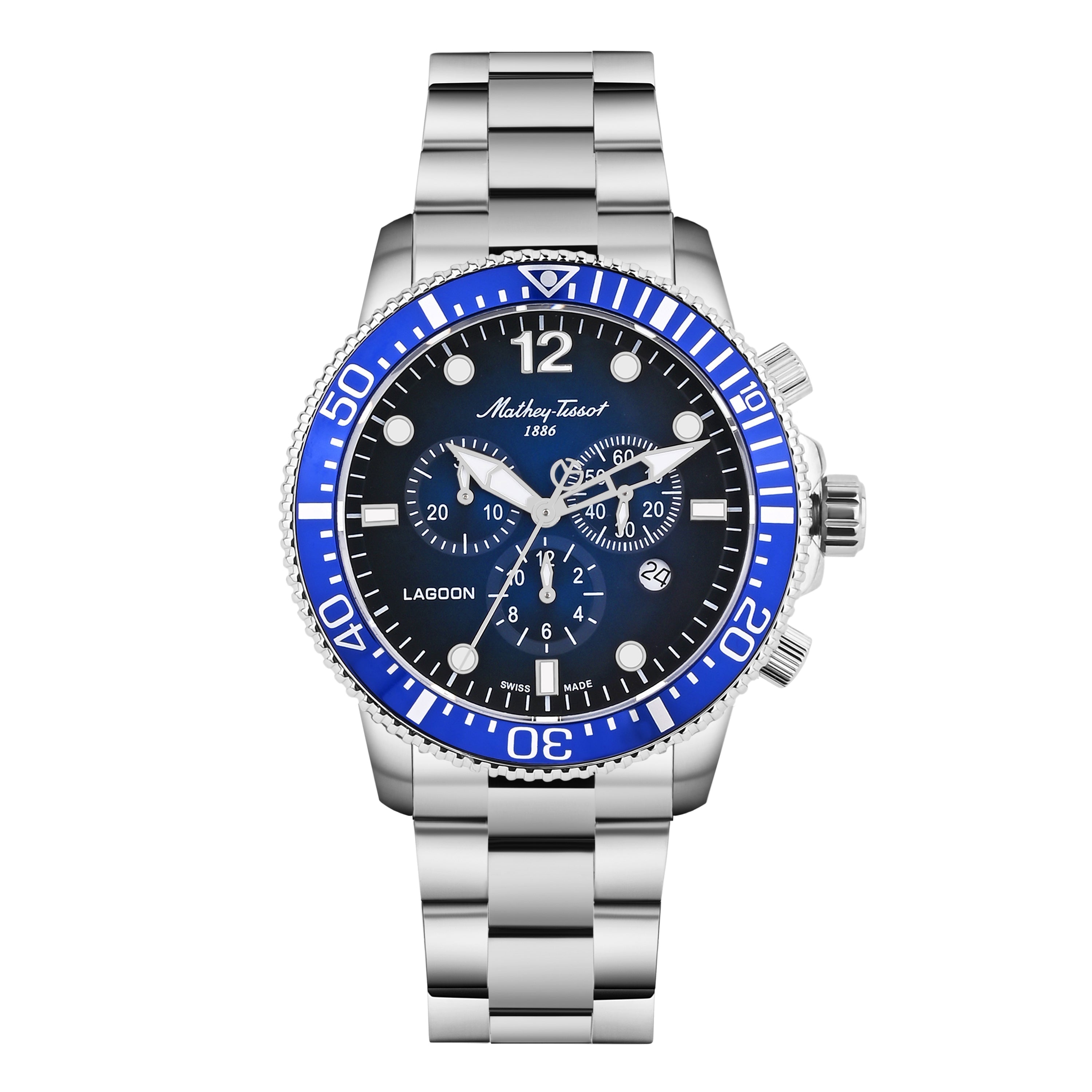 Mathey-Tissot Swiss Made Lagoon Chronograph Quartz 42.5 MM Blue Dial Mens Watch - H123CHABU