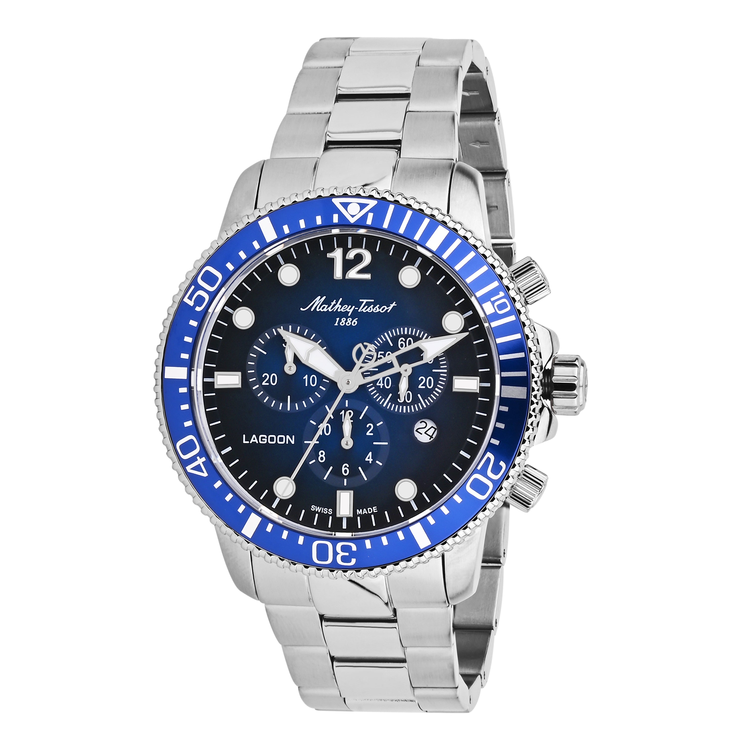 Mathey-Tissot Swiss Made Lagoon Chronograph Quartz 42.5 MM Blue Dial Mens Watch - H123CHABU