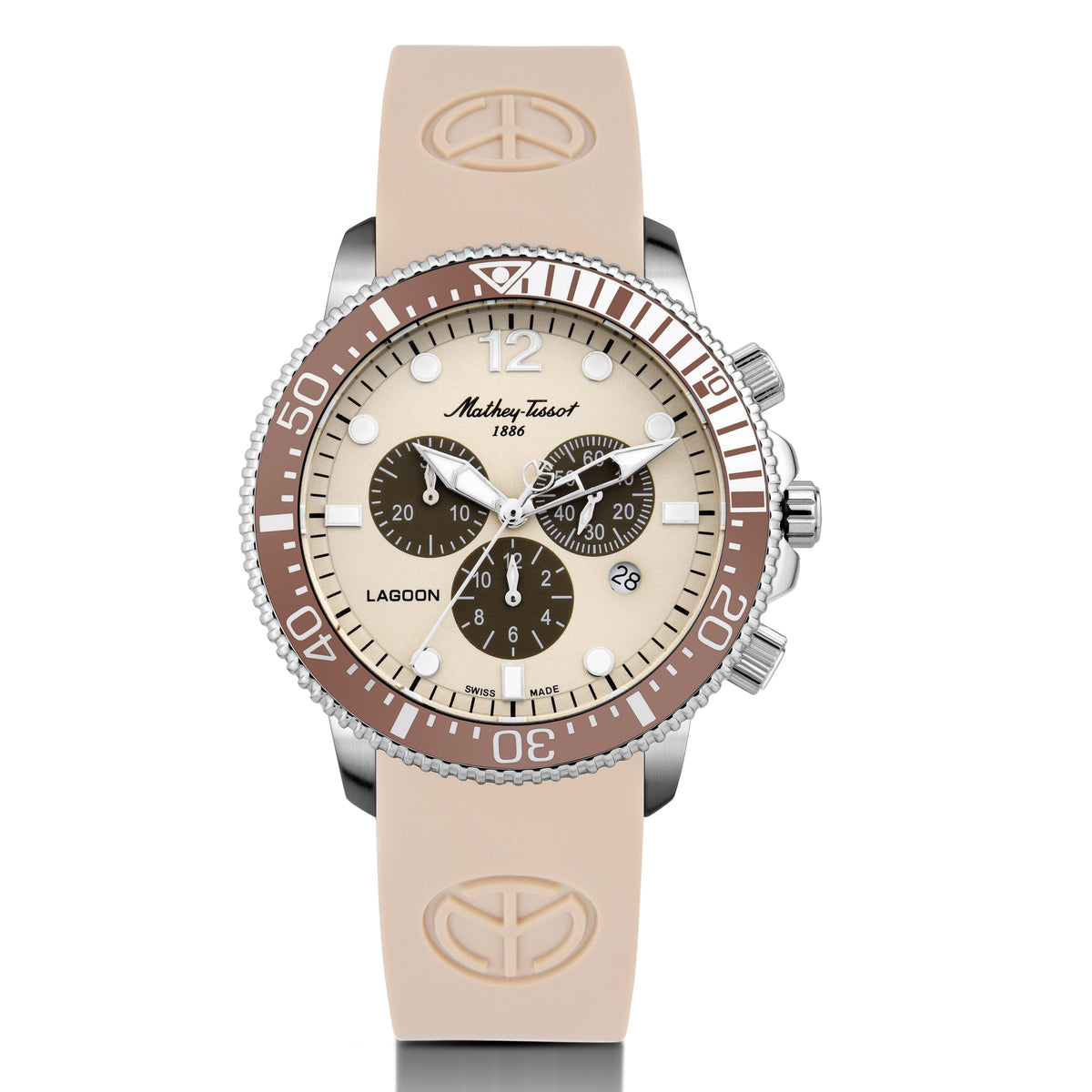 Mathey-Tissot Swiss Made Lagoon Chronograph Pink Silicone Strap Cream Dial Quartz Gents Watch - H123CHLBM