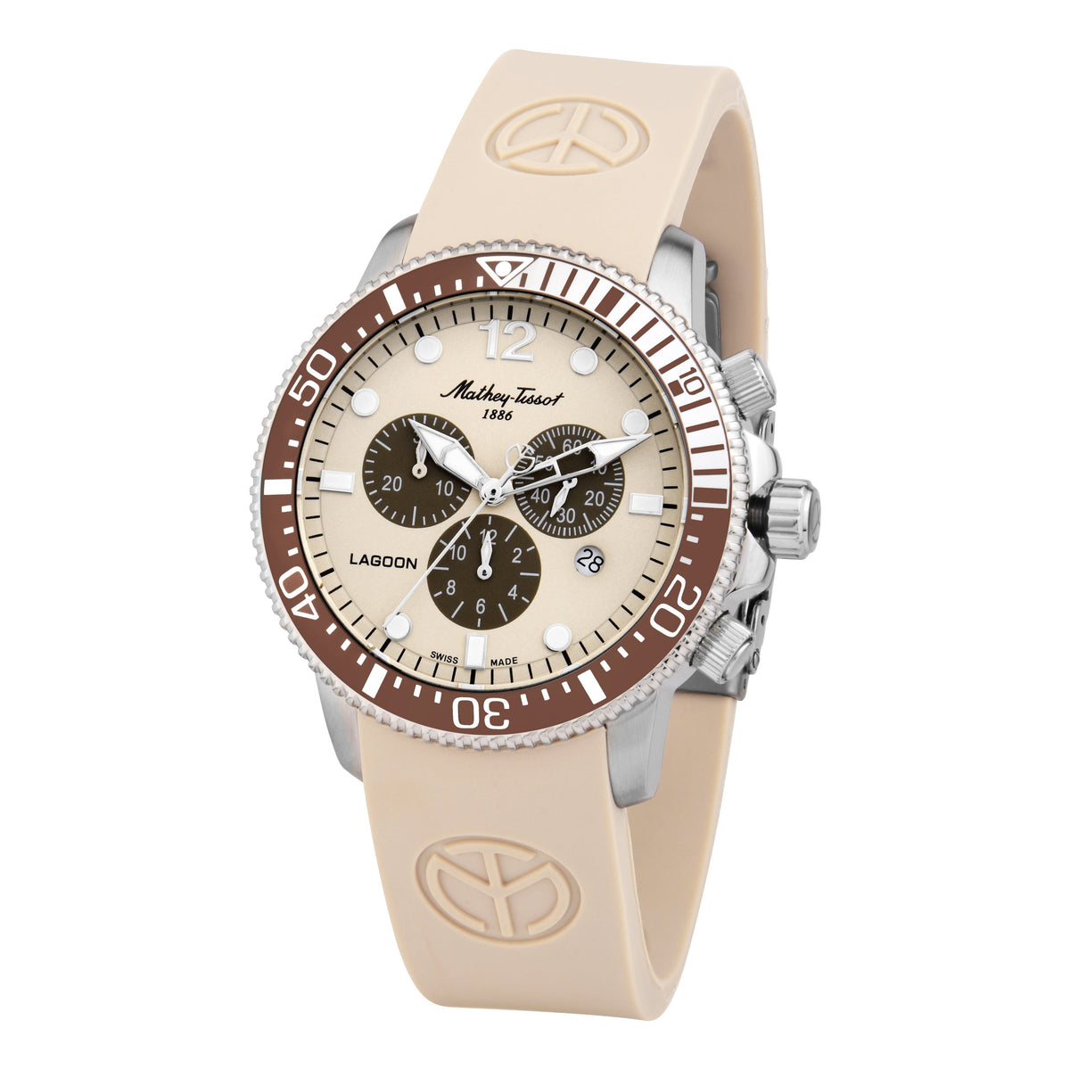 Mathey-Tissot Swiss Made Lagoon Chronograph Pink Silicone Strap Cream Dial Quartz Gents Watch - H123CHLBM