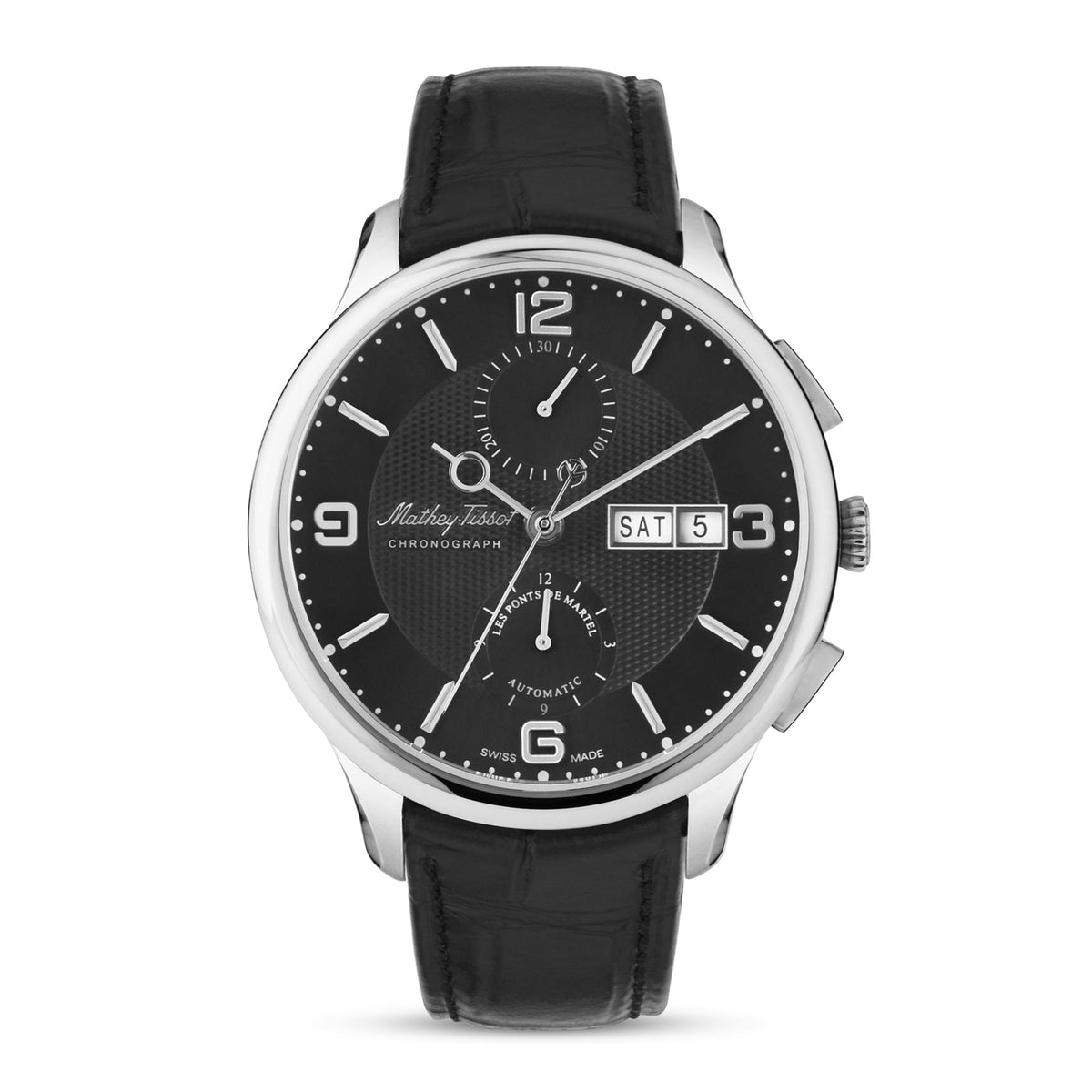 Mathey-Tissot Leather Swiss Made Analog Black Dial , Black Band Men Watch - H1886CHATAN