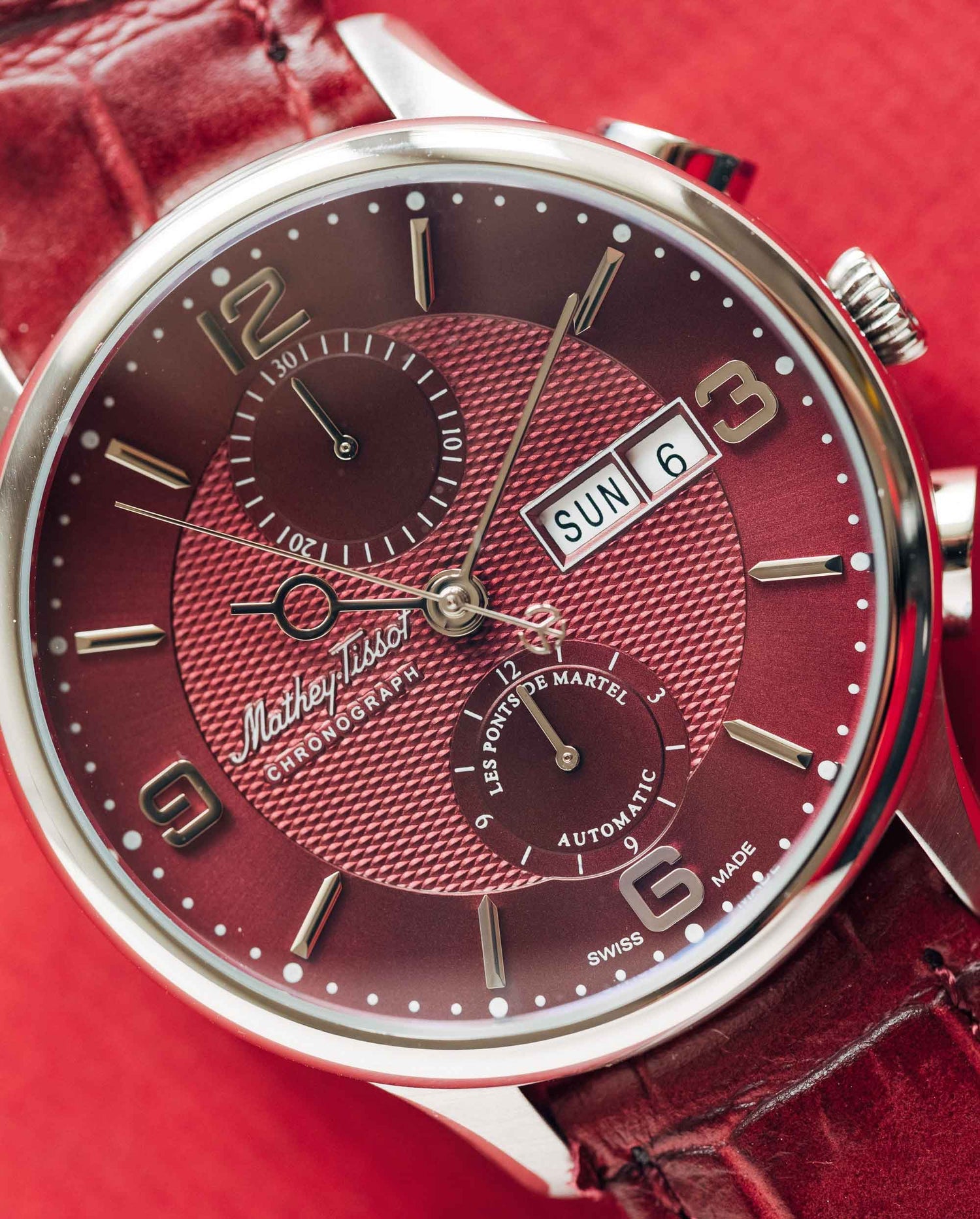 Mathey-Tissot Swiss Made Edmond Chrono Auto Automatic Maroon Dial Analog Watch - For Gents H1886CHATAR