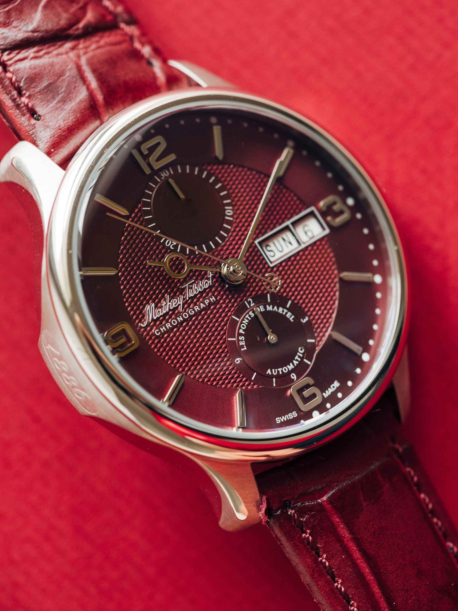 Mathey-Tissot Swiss Made Edmond Chrono Auto Automatic Maroon Dial Analog Watch - For Gents H1886CHATAR