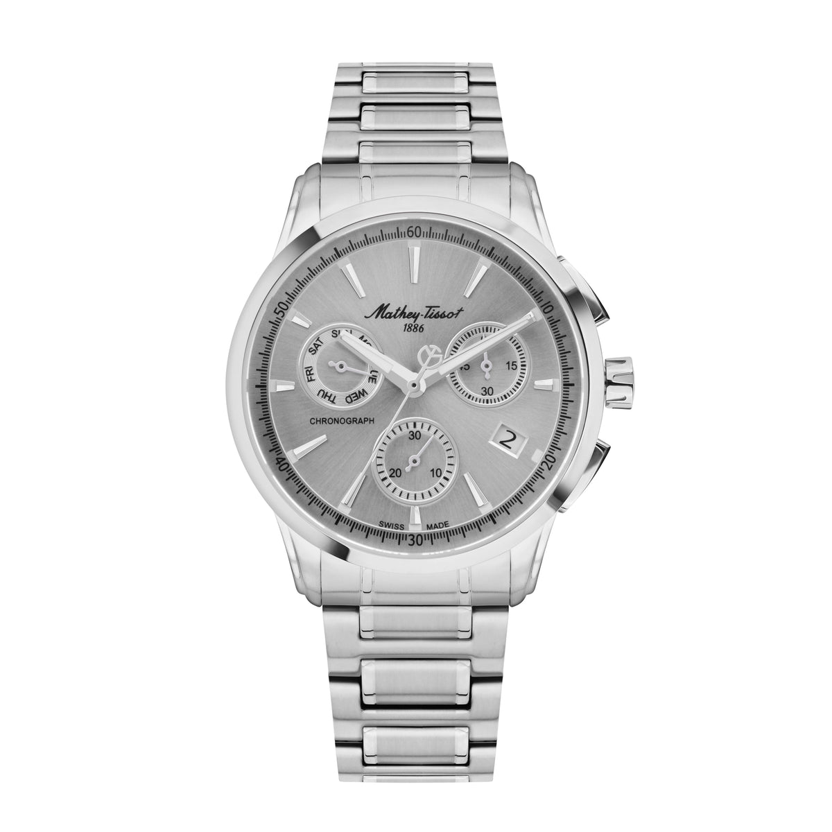Mathey-Tissot Swiss Made Lancelot Chronograph Quartz 42 MM Silver Dial Mens Watch - H198CHAS