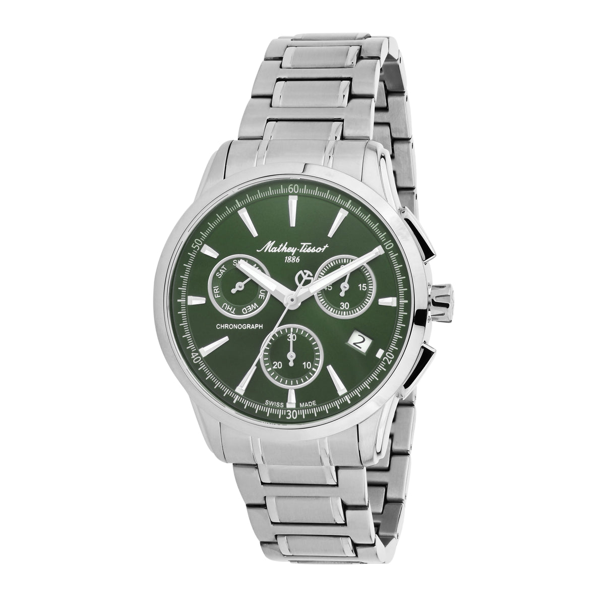 Mathey-Tissot Swiss Made Lancelot Chronograph Quartz 42 MM Green Dial Mens Watch - H198CHAV