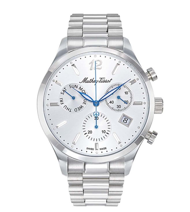 Mathey-Tissot Swiss Made Urban Chrono Quartz Ronda Z60 Movement Silver Dial Analog Watch For - Gents H411CHAS