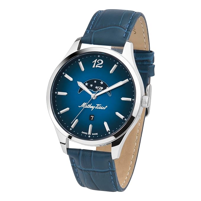 Mathey-Tissot Swiss Made Urban Moon Quartz Moon Phase Blue Dial Mens Watch -H411LABU
