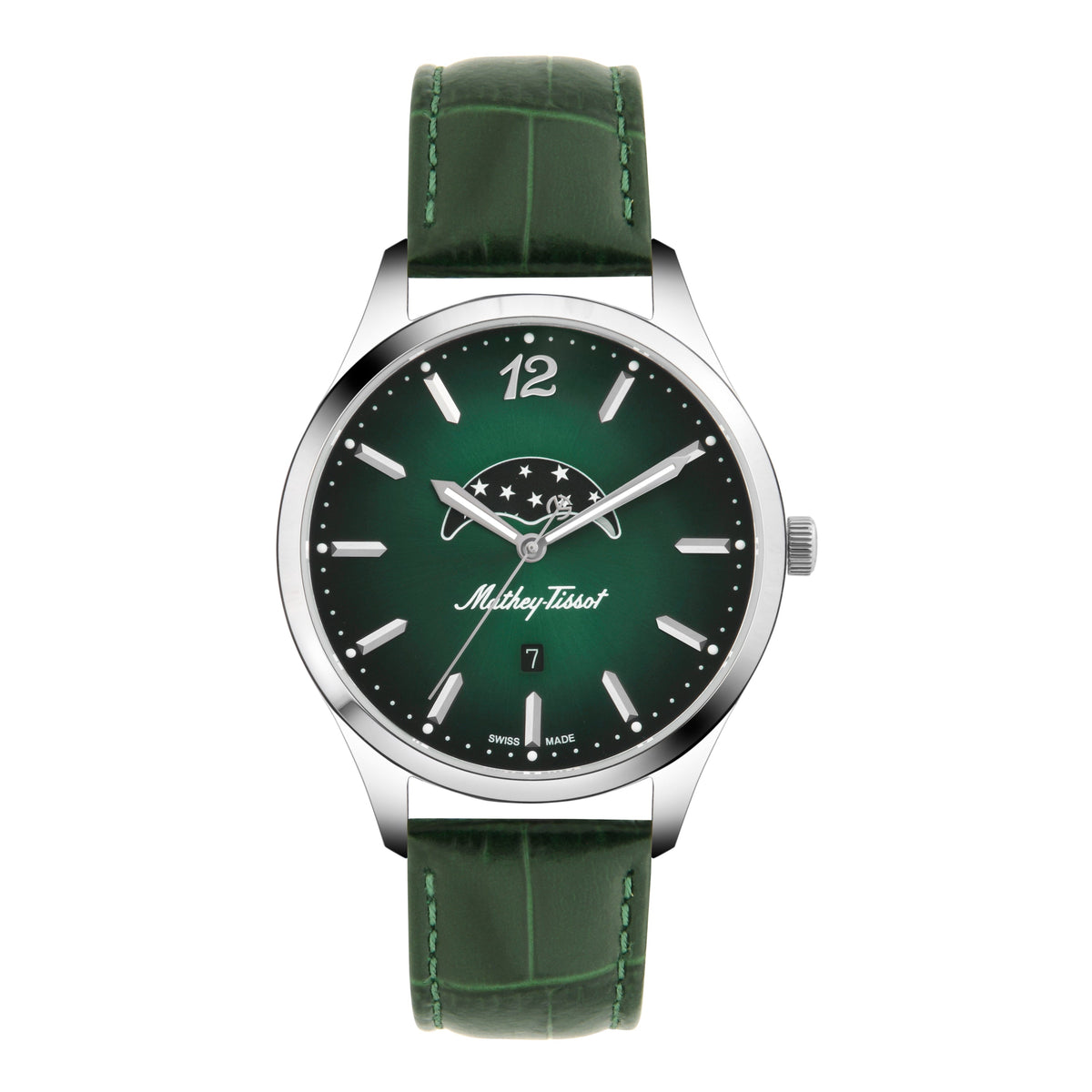 Mathey-Tissot Swiss Made Urban Moon Quartz Moon Phase Green Dial Mens Watch- H411LAVM