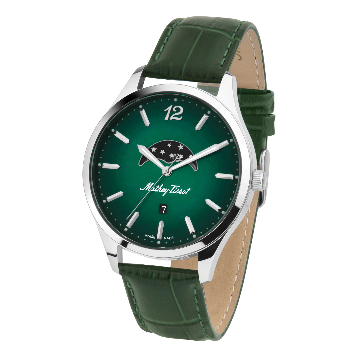 Mathey-Tissot Swiss Made Urban Moon Quartz Moon Phase Green Dial Mens Watch- H411LAVM