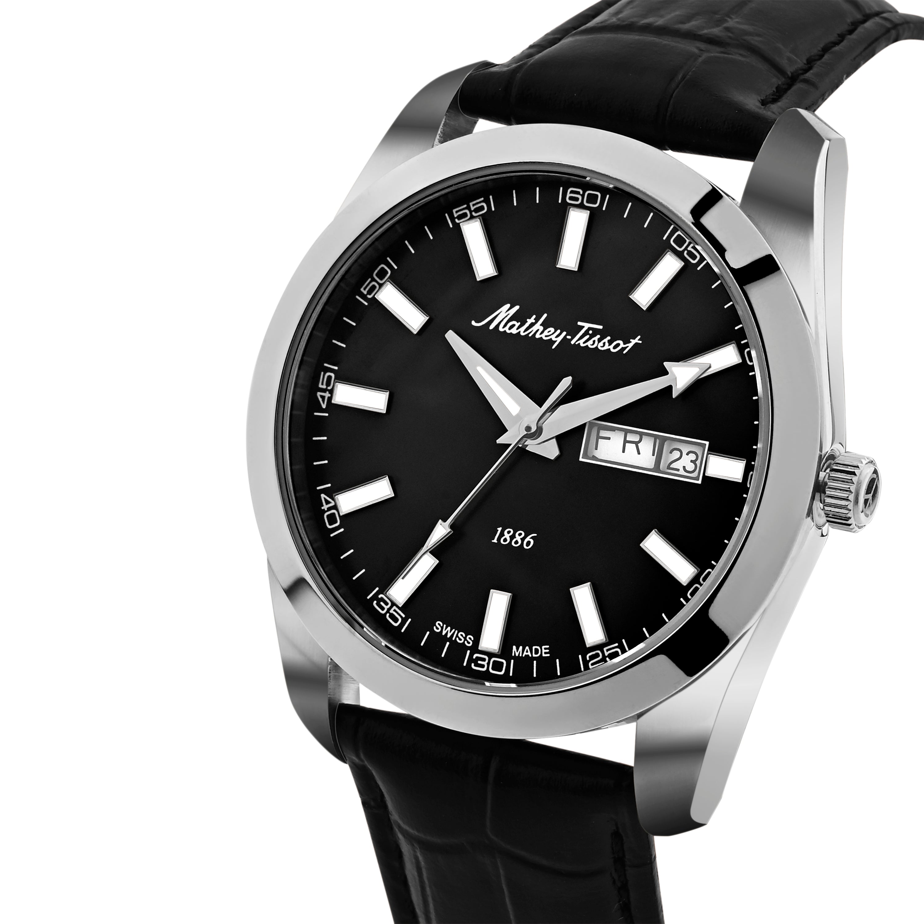 Mathey-Tissot Swiss Made Mathy I Day-Date Quatrz Black Dial Analog Watch For Gents - H453ALN