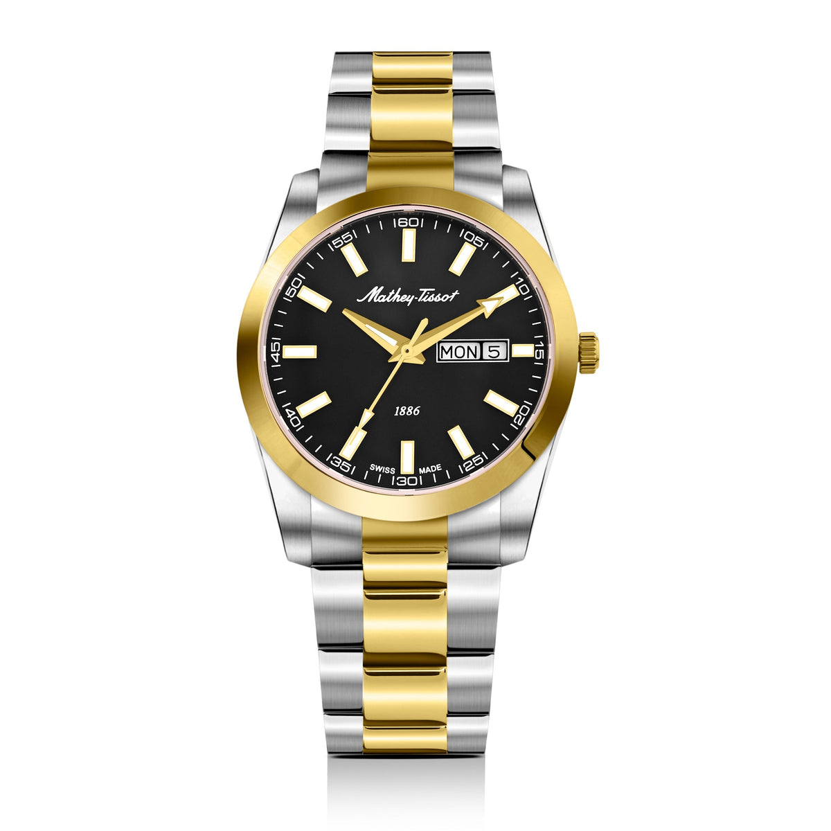 Mathey-Tissot Swiss Made Mathy I Day-Date Quatrz Black Dial Analog Watch For Gents - H453BN