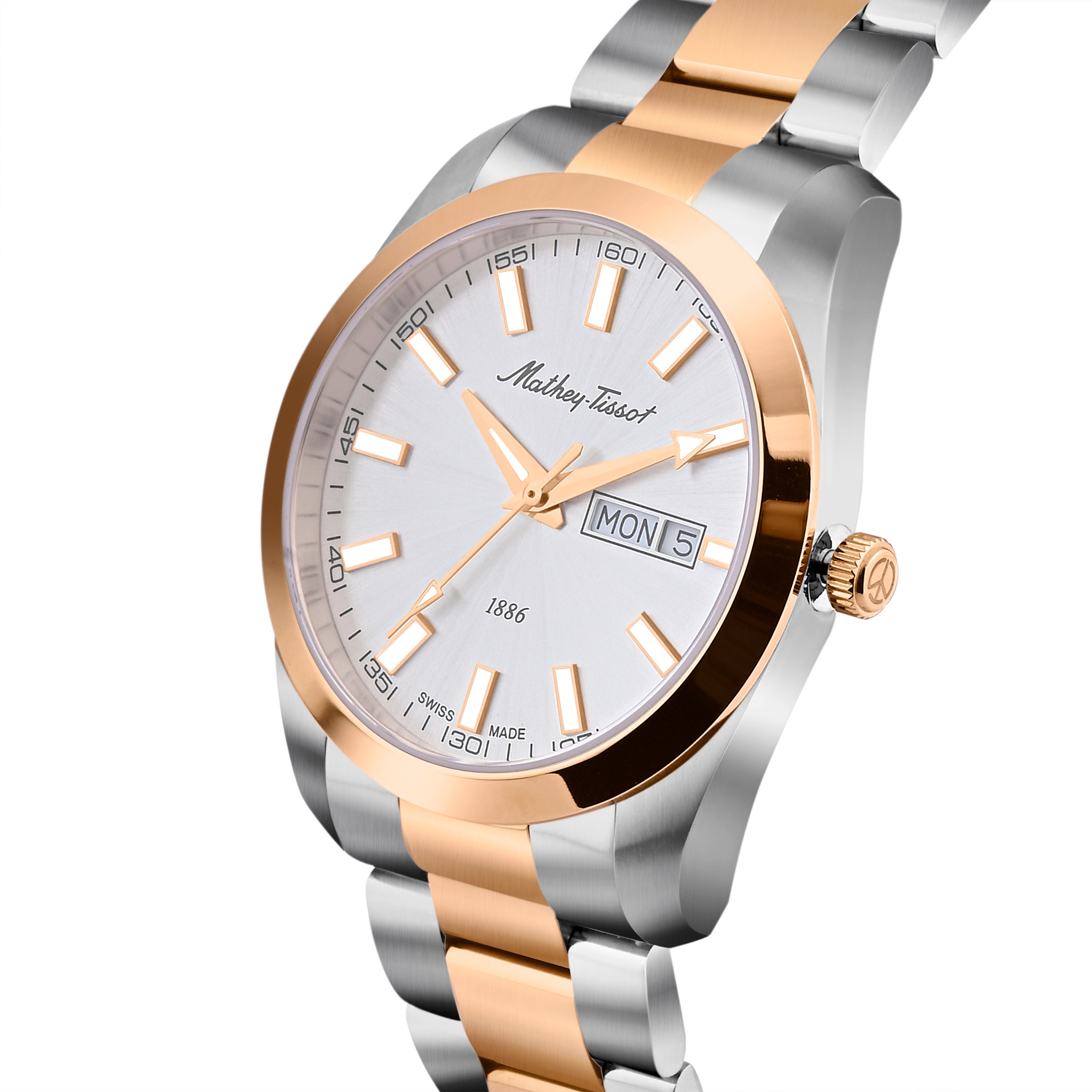 Mathey-Tissot Swiss Made Mathy I Day-Date Quatrz White Dial Analog Watch For Gents - H453RI