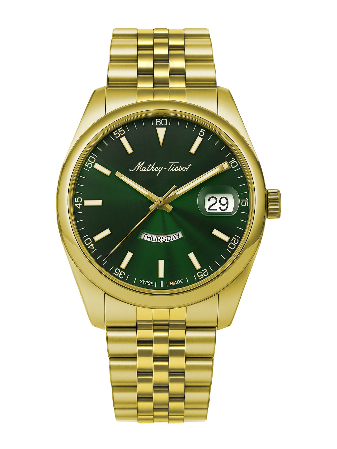 Mathey-Tissot Swiss Made Mathy Day-Date Quartz Green Dial Analog Watch For - Men H510PV