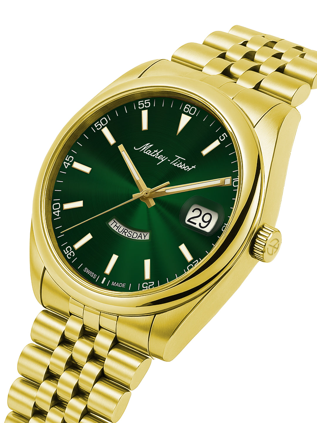 Mathey-Tissot Swiss Made Mathy Day-Date Quartz Green Dial Analog Watch For - Men H510PV