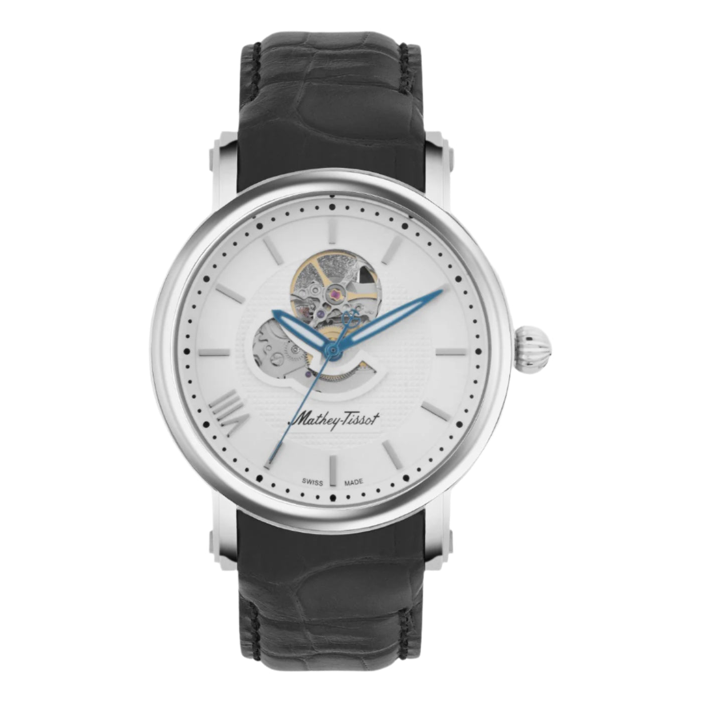 Mathey-Tissot Leather White Dial, Brown Band Automatic Analogue Watch for Men - H7053Ai