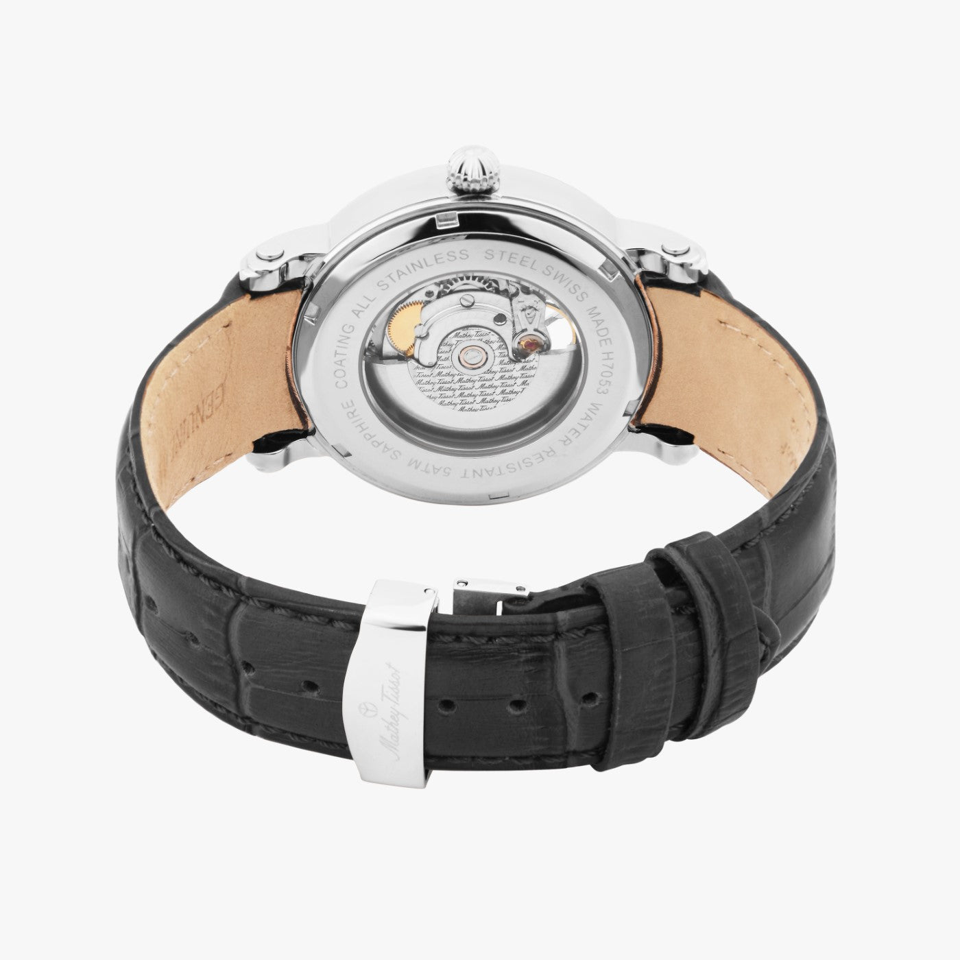 Mathey-Tissot Leather White Dial, Brown Band Automatic Analogue Watch for Men - H7053Ai