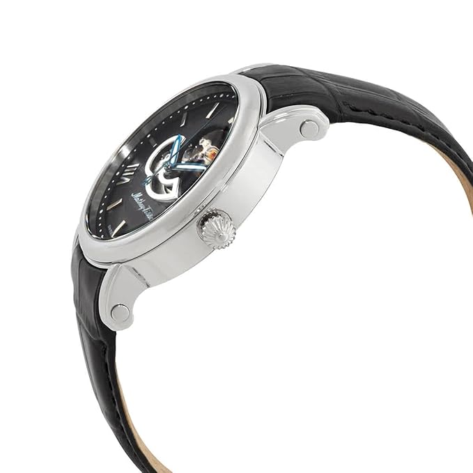 Mathey-Tissot Leather Black Dial Automatic Analogue Watch for Men - H7053An, Black Band