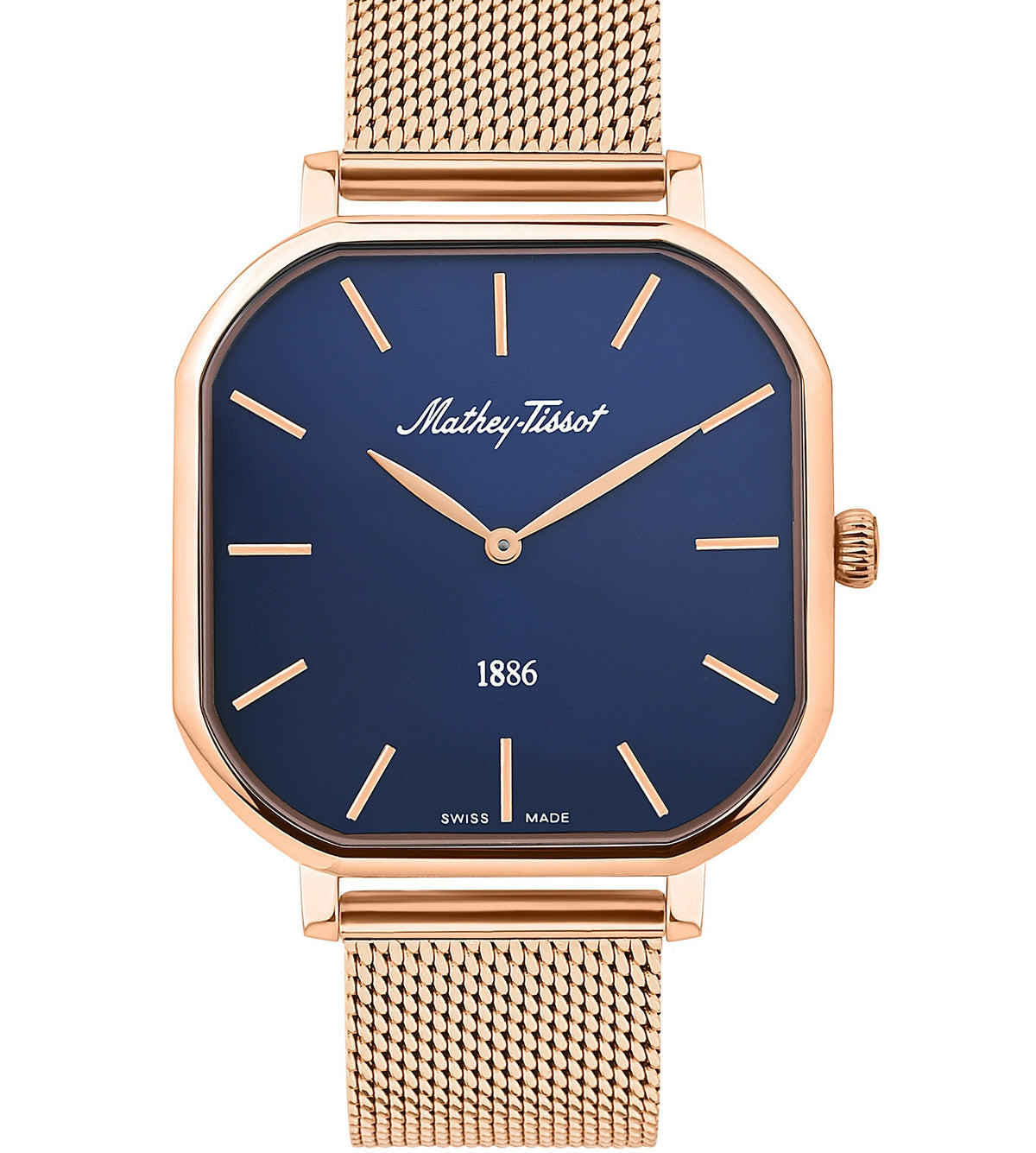 Mathey-Tissot Stainless Steel Swiss Made Classic Analogue Gold Dial Rose Gold-tone Strap Watch For Men - H7917PBU