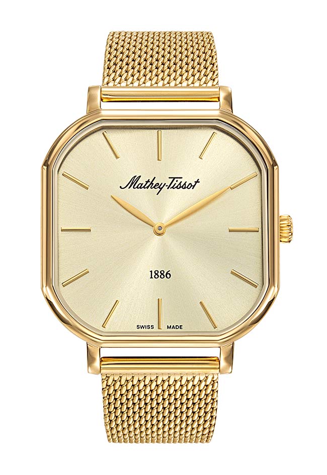 Mathey-Tissot Swiss Made Monsoon Square Quartz Gold Dial Analog Watch for Gents - H7917PDI