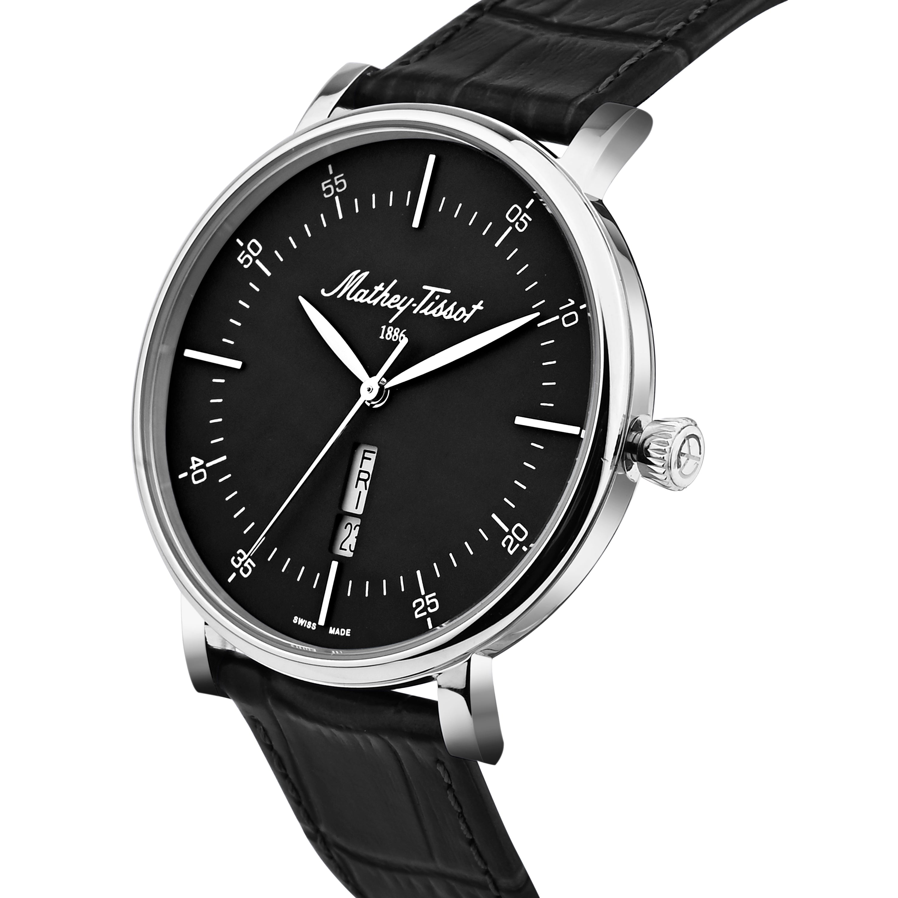 Mathey-Tissot Swiss Made Monsoon Day-Date Quatrz Black Dial Analog Watch For Gents - H7918ALN