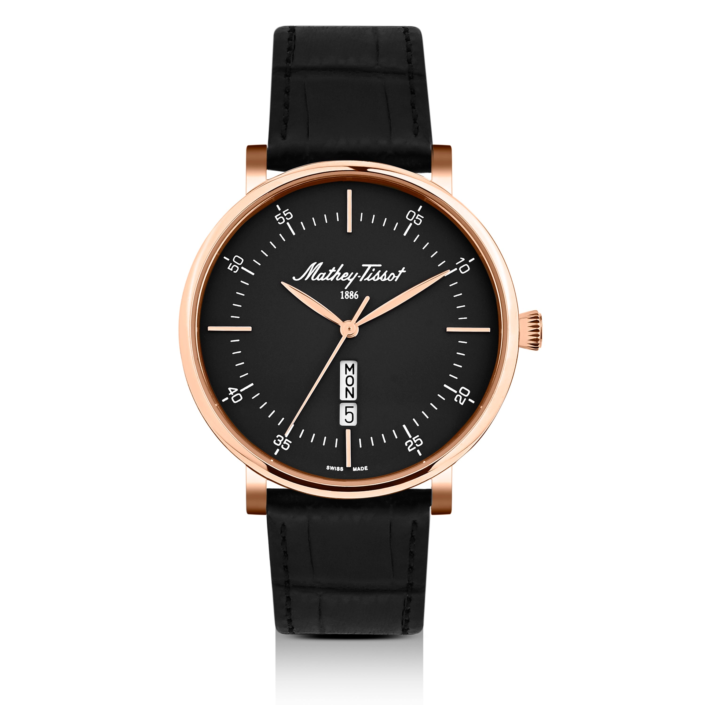Mathey-Tissot Swiss Made Monsoon Day-Date Quatrz Black Dial Analog Watch For Gents - H7918PLN