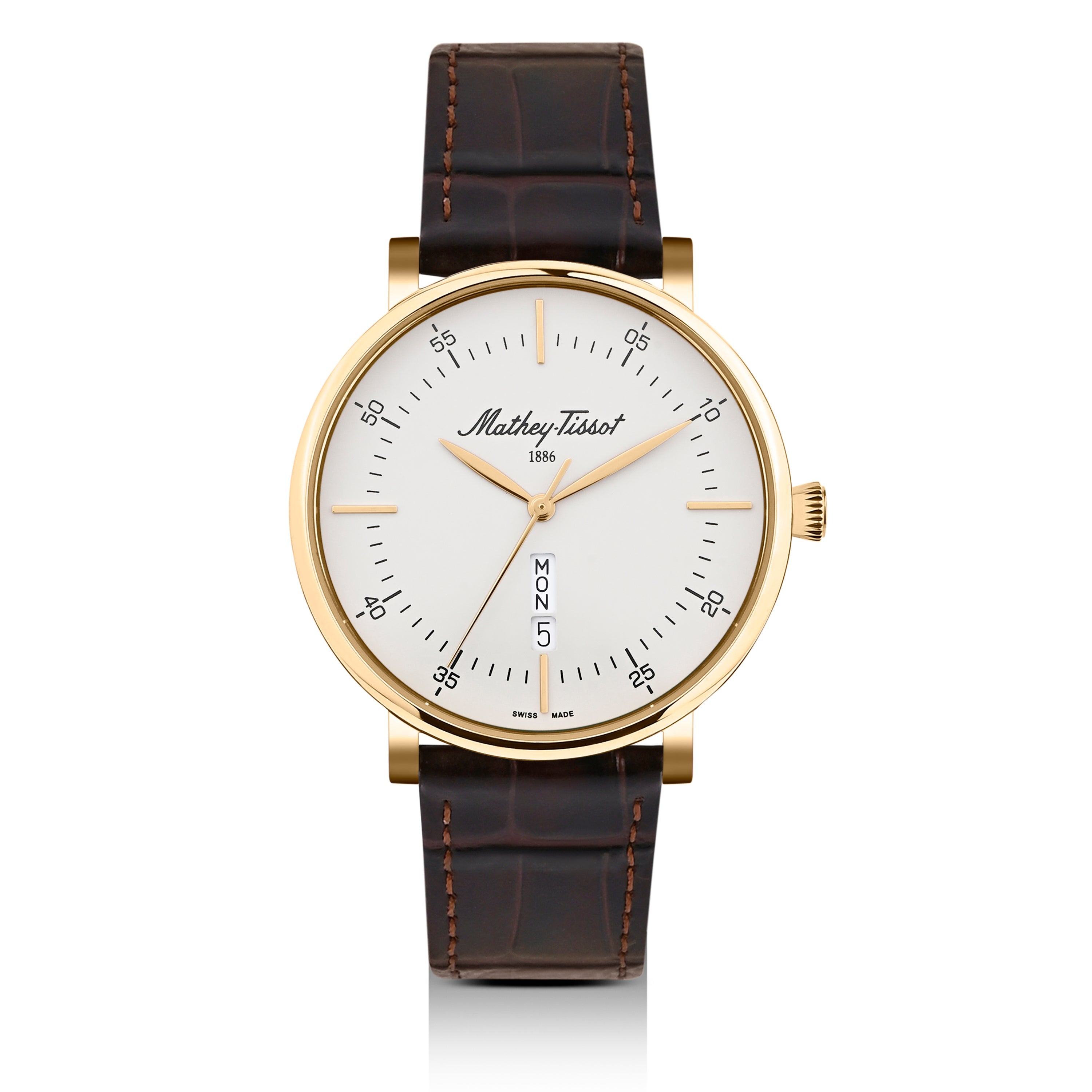 Mathey-Tissot Swiss Made Monsoon Day-Date Quatrz White Dial Analog Watch For Gents - H7918PLS