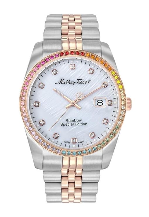 Mathey-Tissot Stainless Steel White Dial Analog Watches for Men-H809Bqi, Multi-Color Band