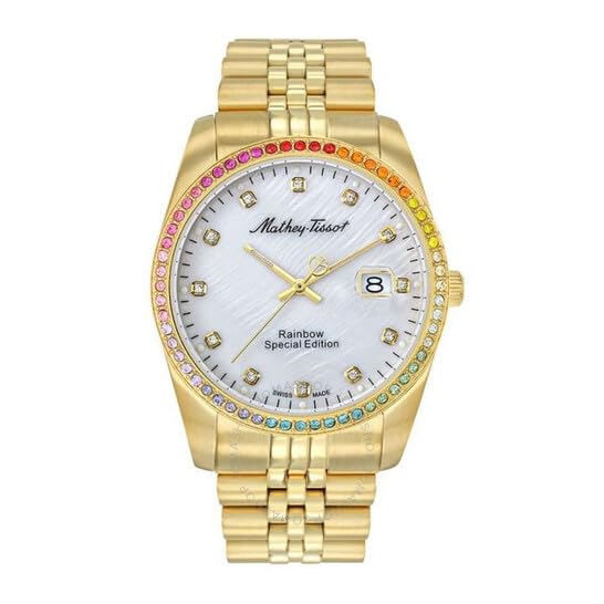 Mathey-Tissot Stainless Steel Analog White Dial Gold Strap Men&