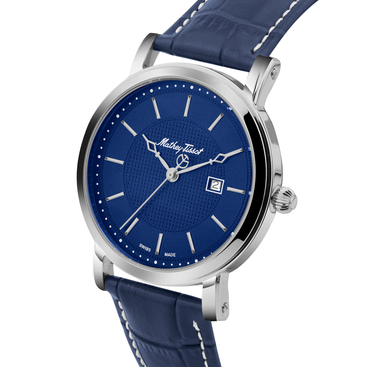 Mathey-Tissot Swiss Made City Leather Quartz Blue Dial Analog Watch for Gents - HB611251ABU