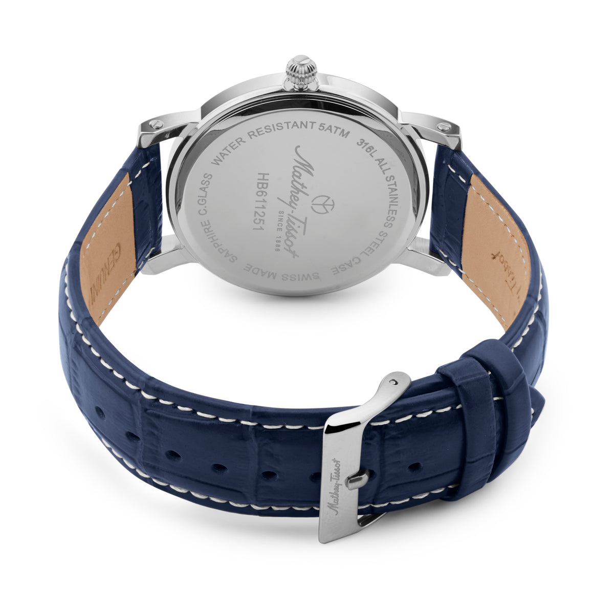 Mathey-Tissot Swiss Made City Leather Quartz Blue Dial Analog Watch for Gents - HB611251ABU