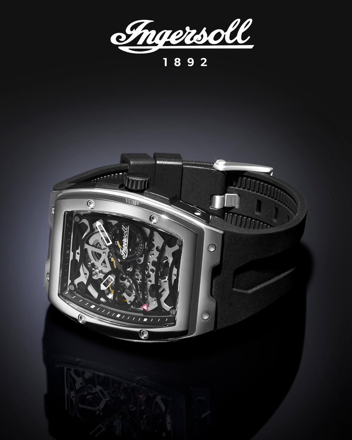 Ingersoll Automatic Black/Silver Dial and Black PU Rubber Strap With Lifetime Warranty Analog Watch - For Gents I12301