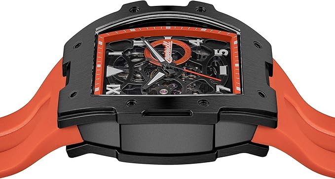 Ingersoll The Play Gents 45mm Automatic Watch with Black Skeleton Dial and Orange PU Strap I15304